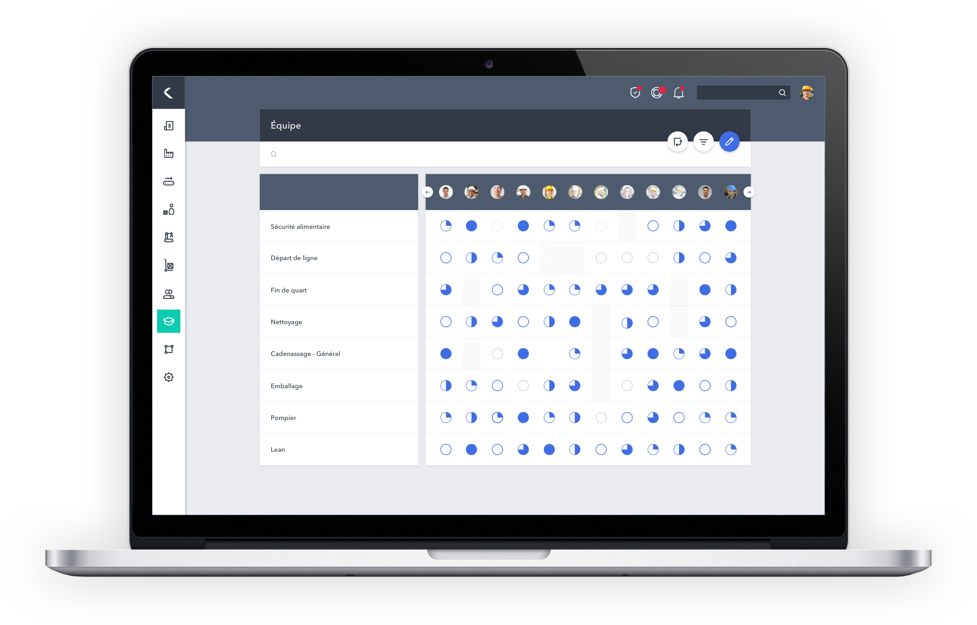 Poka's factory skills tracking function.