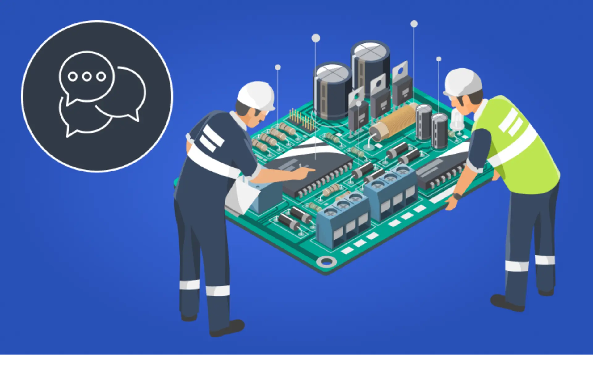 Two men engaged in circuit board work