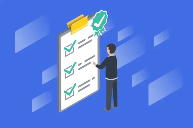 Illustration of a man standing in front of a clipboard with checklist.