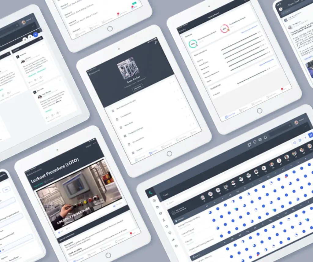 Screenshots of Poka Connected Worker Platform on iPads