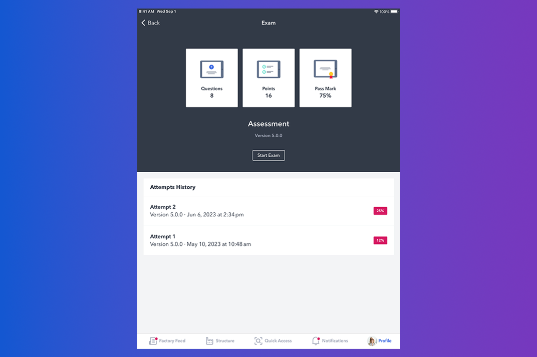 Screenshot of Poka Training exam